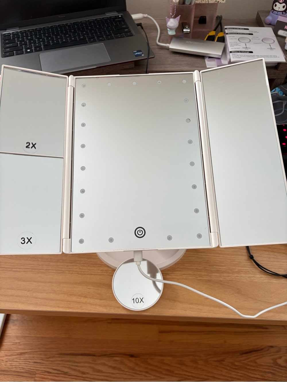 Tri-Fold LED White Makeup Mirror